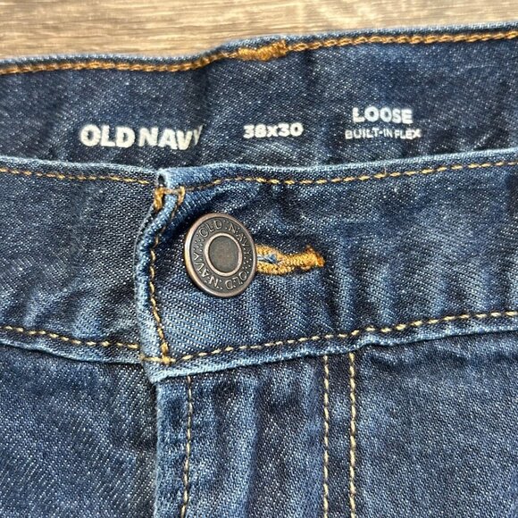 Old Navy Men's 38 x 30 Loose Built Flex Jeans Denim Relaxed Fit Dark Wash - Picture 5 of 10